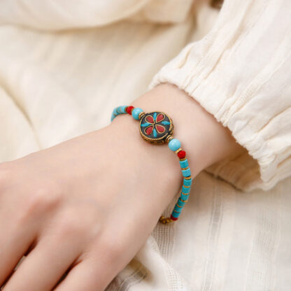 Buddha Stones Tibetan Turquoise Om Mani Padme Hum Protection Strength Bracelet - 图片 3