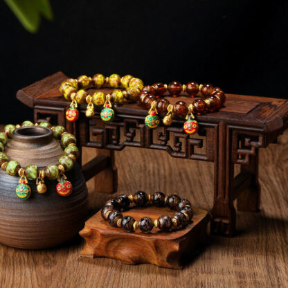 Gold Swallowing Beast Family Charm Liuli Glass Bead Fortune Bracelet - 图片 24