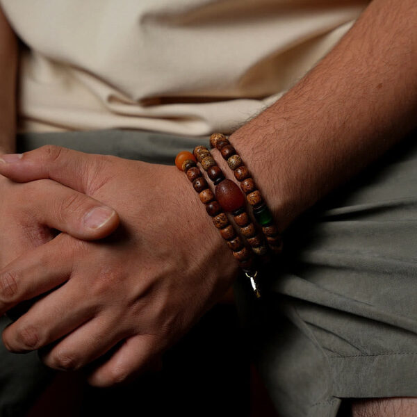 Tibetan Bodhi Seed Amber Dzi Bead Agate Zakiram Goddess of Wealth Beads Triple Wrap Bracelet - 图片 14