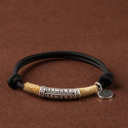 999 Sterling Silver Tibet Handmade Om Mani Padme Hum Fu Character TopRank Character Luck Braided Bracelet - 图片 4