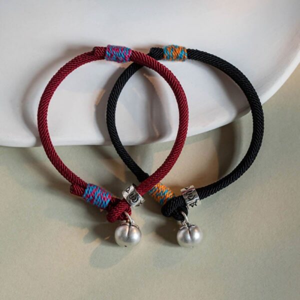 925 Sterling Silver Tibetan Handmade Om Mani Padme Hum Persimmon Charm Luck Protection Braided Bracelet - 图片 2