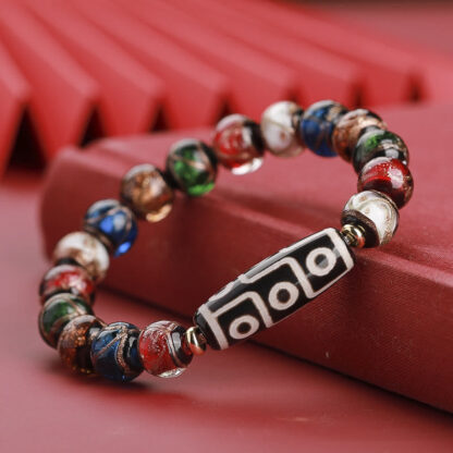 Tibetan Nine-Eye Dzi Bead Three-eyed Dzi Bead Liuli Glass Bead Wealth Bracelet - 图片 9