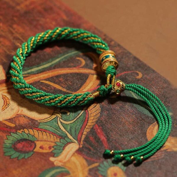 Buddha Stones Tibetan Handmade Luck Thangka Prayer Wheel Charm Weave String Bracelet - 图片 14