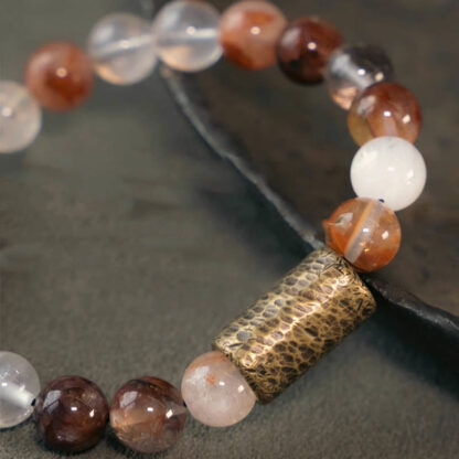 White Crystal Red Hematoid Quartz Gold Rutilated Quartz Purple Phantom Protection Bracelet - 图片 12