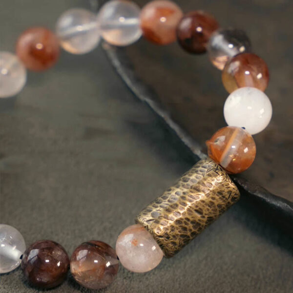 White Crystal Red Hematoid Quartz Gold Rutilated Quartz Purple Phantom Protection Bracelet - 图片 12
