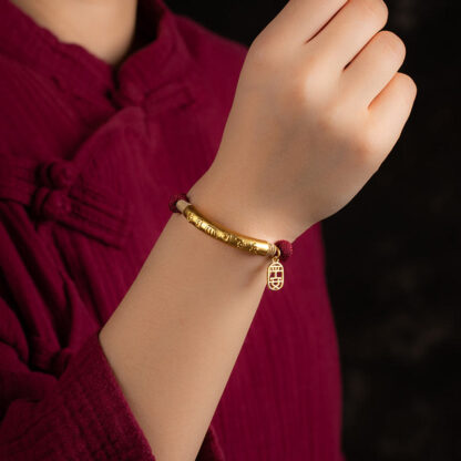 999 Sterling Silver Tibet Handmade Om Mani Padme Hum Fu Character TopRank Character Luck Braided Bracelet - 图片 9
