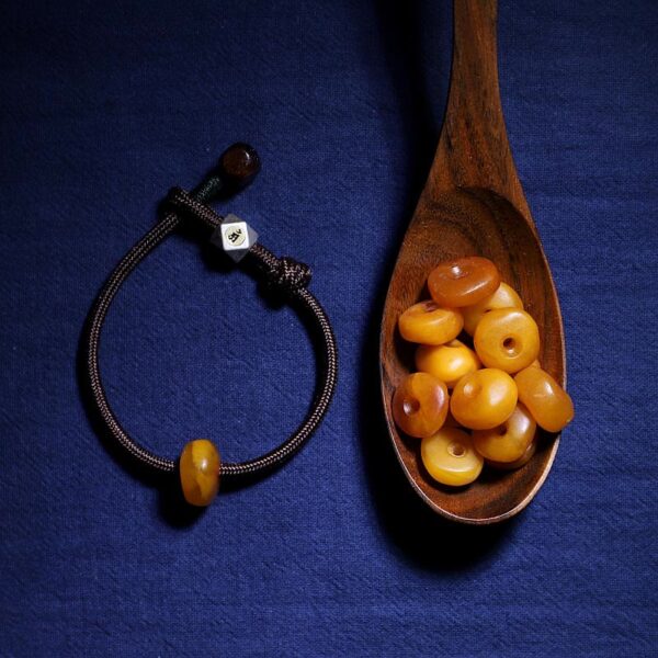 925 Sterling Silver Chinese Zodiac Natal Buddha Natural Amber Clear Anxiety Bracelet - 图片 2