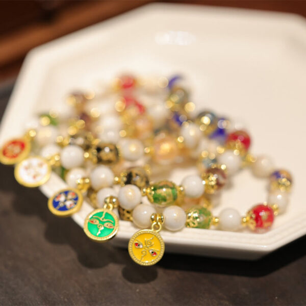 Tibetan Five God Of Wealth Fortune Liuli Glass Bead Incense Ash Porcelain Bead Charm Bracelet - 图片 3