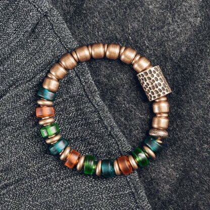 Tibetan Colorful Glass Beads Copper Wealth Bracelet - 图片 9