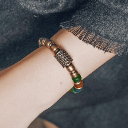 Tibetan Colorful Glass Beads Copper Wealth Bracelet - 图片 5