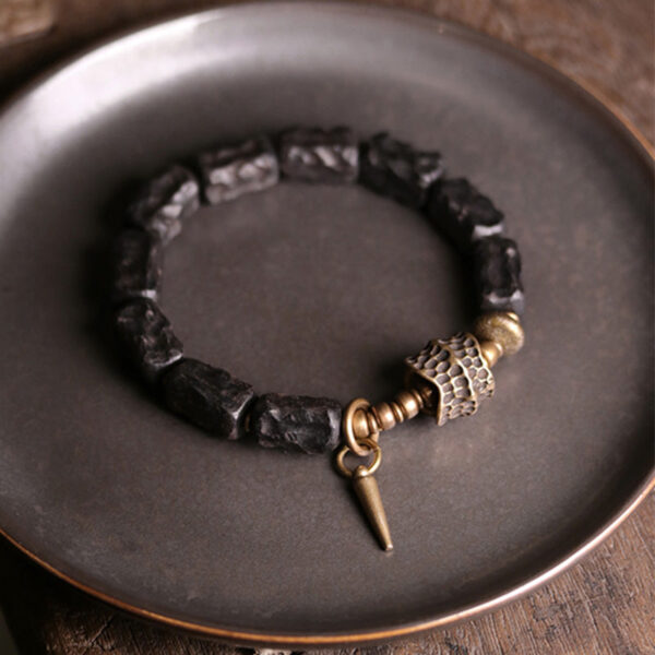 Buddha Stones Ebony Wood Copper Balance Protection Couple Bracelet - 图片 8
