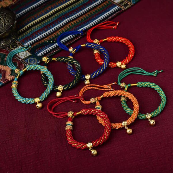 Buddha Stones Tibetan Handmade Luck Protection Thangka Prayer Wheel Bell Charm Braid String Bracelet - 图片 14