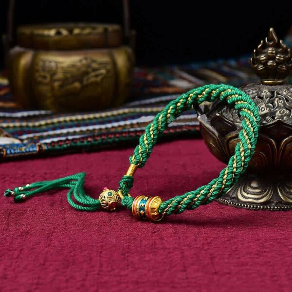 Buddha Stones Tibetan Handmade Luck Thangka Prayer Wheel Charm Weave String Bracelet - 图片 13