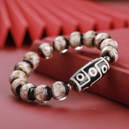 Tibetan Nine-Eye Dzi Bead Three-eyed Dzi Bead Liuli Glass Bead Wealth Bracelet - 图片 5