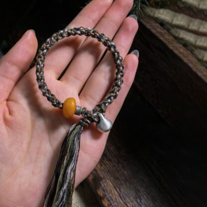 990 Sterling Silver Tibetan Handmade Amber Steelyard Weight Wish Protection Bracelet - 图片 7