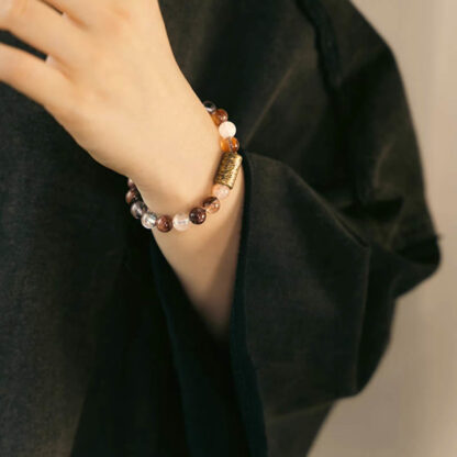 White Crystal Red Hematoid Quartz Gold Rutilated Quartz Purple Phantom Protection Bracelet - 图片 19