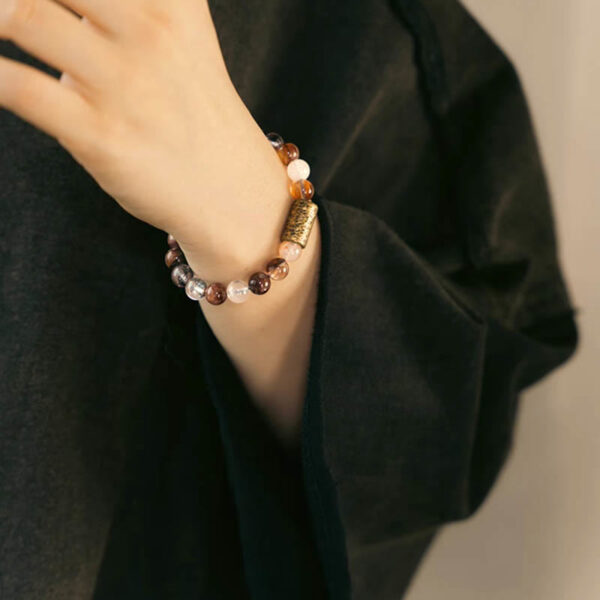 White Crystal Red Hematoid Quartz Gold Rutilated Quartz Purple Phantom Protection Bracelet - 图片 19