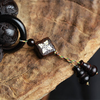 Buddha Stones Ebony Wood Chinese Character Yin Yang Engraved Gourd Balance Bracelet - 图片 10