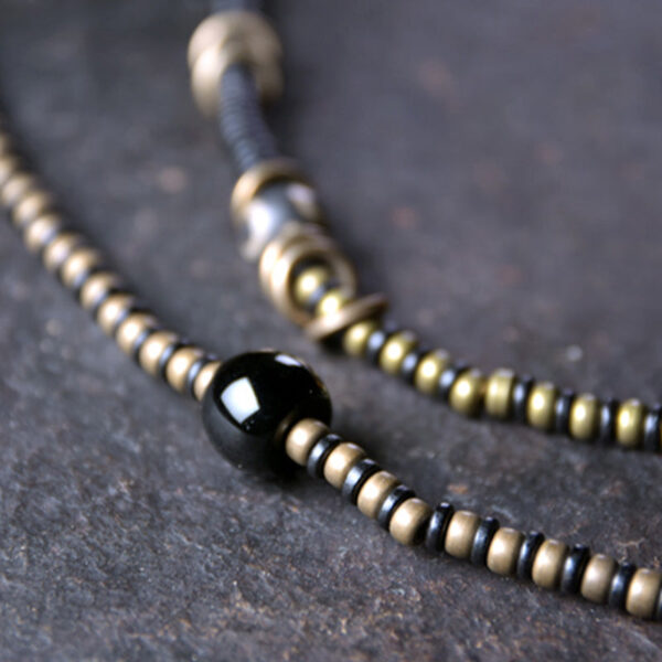 Buddha Stones Ebony Wood Dzi Bead Copper Peace Couple Bracelet Necklace Pendant - 图片 10