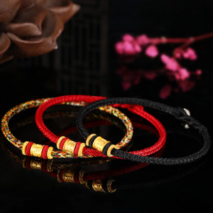 Tibet 999 Gold Om Mani Padme Hum Engraved Protection Lucky Bead Bracelet - 图片 2