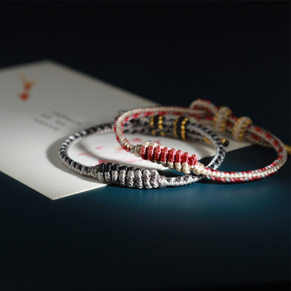 Tibetan Handmade Eight Thread Peace Knot Prayer Wheel Braided Protection Bracelet - 图片 2
