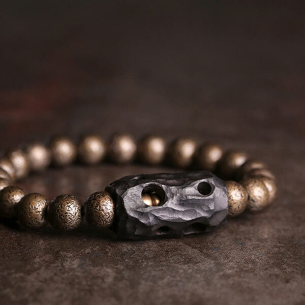 Tibet Ebony Wood Copper Peace Balance Beaded Bracelet - 图片 6
