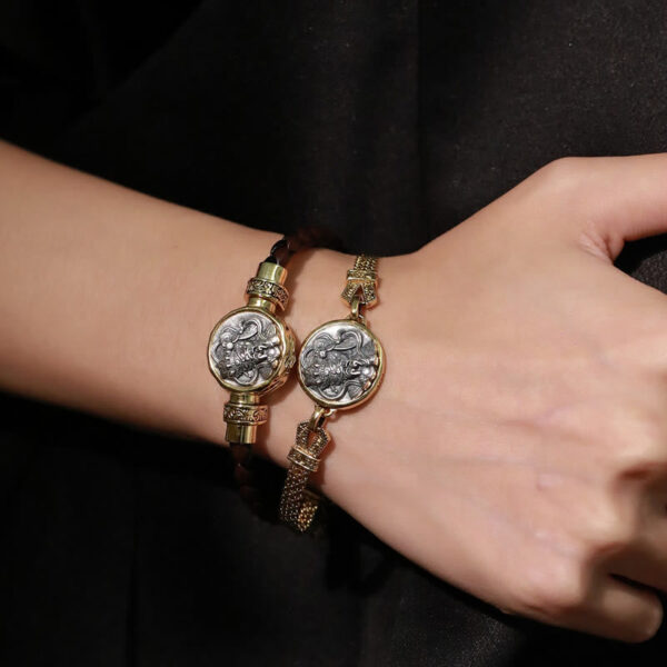 Tibetan 925 Sterling Silver Zakiram Goddess of Wealth Blessing Protection Bracelet - 图片 9