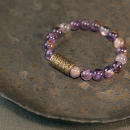 White Crystal Red Hematoid Quartz Gold Rutilated Quartz Purple Phantom Protection Bracelet - 图片 24