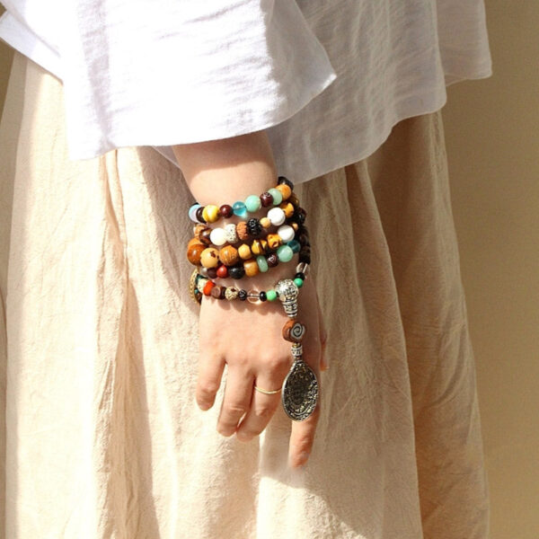 Buddha Stones Tibet 108 Mala Beads Nine Palaces Bagua Bodhi Seed Yak Bone Vajra Harmony Bracelet - 图片 11