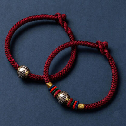 925 Sterling Silver Tibet Handmade Om Mani Padme Hum Luck Protection King Kong Knot Braided Bracelet - 图片 18