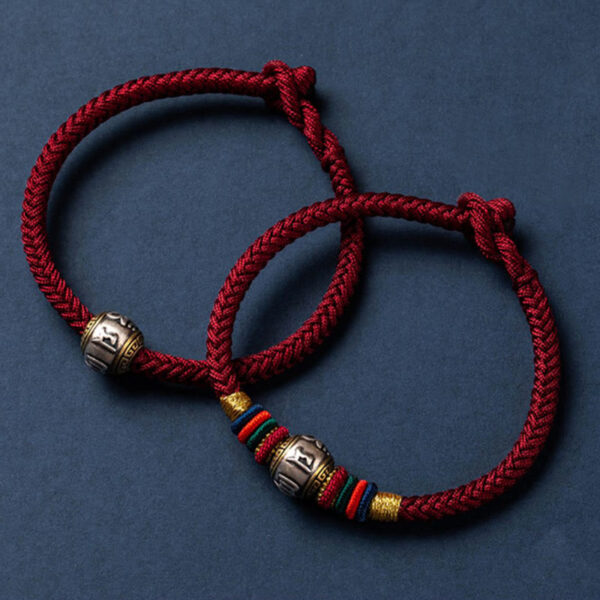 925 Sterling Silver Tibet Handmade Om Mani Padme Hum Luck Protection King Kong Knot Braided Bracelet - 图片 18