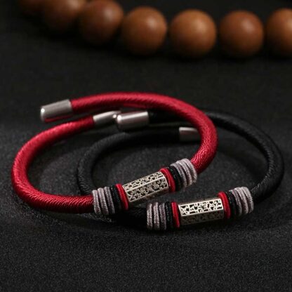 Buddha Stones 925 Sterling Silver Om Mani Padme Hum Peace Red String Bracelet - 图片 3