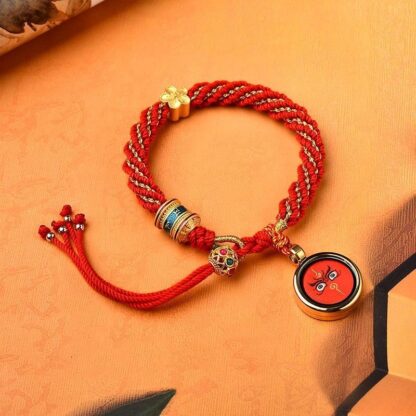 Tibet Handmade Five God Of Wealth Luck Thangka Amulet Prayer Wheel Flower Charm Weave String Bracelet - 图片 12