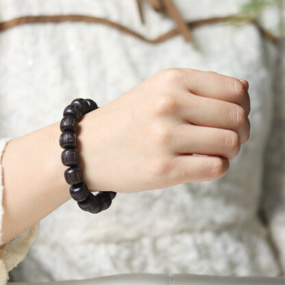 Tibet Ebony Wood Om Mani Padme Hum Engraved Balance Bracelet - 图片 8