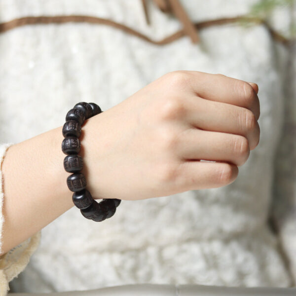 Tibet Ebony Wood Om Mani Padme Hum Engraved Balance Bracelet - 图片 8