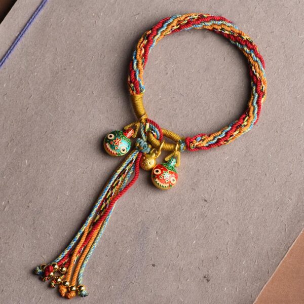 Gold Swallowing Beast Family Luck Reincarnation Knot Braid Colorful String Bracelet - 图片 2