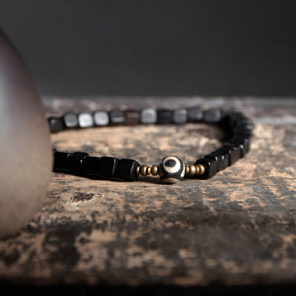 Buddha Stones Ebony Wood Dzi Bead Copper Peace Couple Bracelet - 图片 7