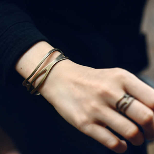 Vintage Curved Copper Brass Wealth Adjustable Cuff Bracelet Bangle - 图片 8