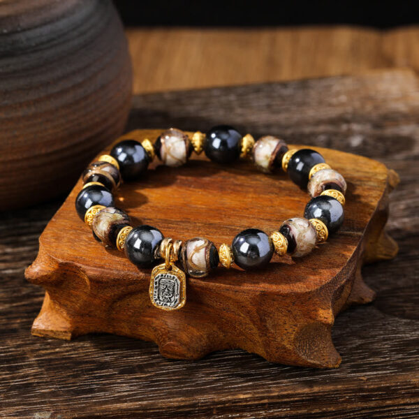 Tibetan Zakiram Goddess of Wealth Liuli Glass Incense Ash Porcelain Bead Luck Bracelet - 图片 10
