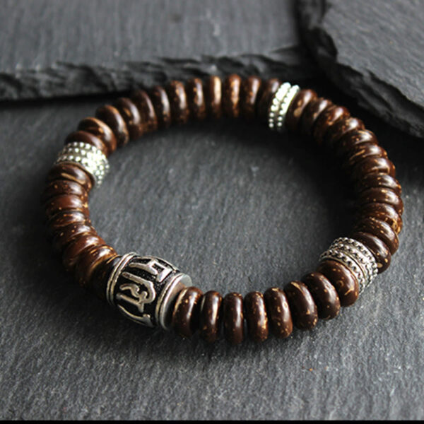 Natural Tibetan Coconut Shell Om Mani Padme Hum Positive Bracelet - 图片 4
