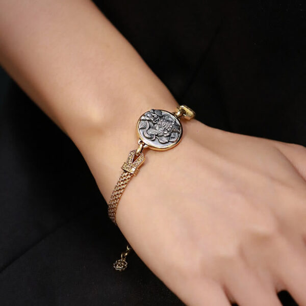 Tibetan 925 Sterling Silver Zakiram Goddess of Wealth Blessing Protection Bracelet - 图片 5