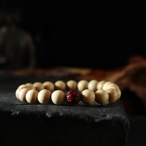 Buddha Stones Tibet Peach Wood Lotus Cinnabar Bagua Yin Yang Luck Wealth Bracelet - 图片 10