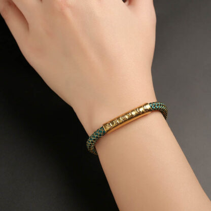 Handmade 999 Sterling Silver Om Mani Padme Hum Protection Dragon Scale Braided Magnetic Buckle Bracelet - 图片 11