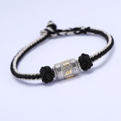 Buddha Stones 925 Sterling Silver Om Mani Padme Hum Prayer Wheel Luck Strength Red String Bracelet - 图片 9