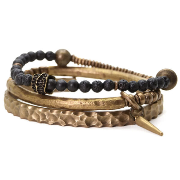 Buddha Stones Lava Rock Stone Copper Balance Cuff Bracelet Bangle - 图片 22