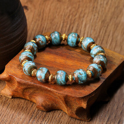 Gold Swallowing Beast Family Charm Liuli Glass Bead Fortune Bracelet - 图片 8