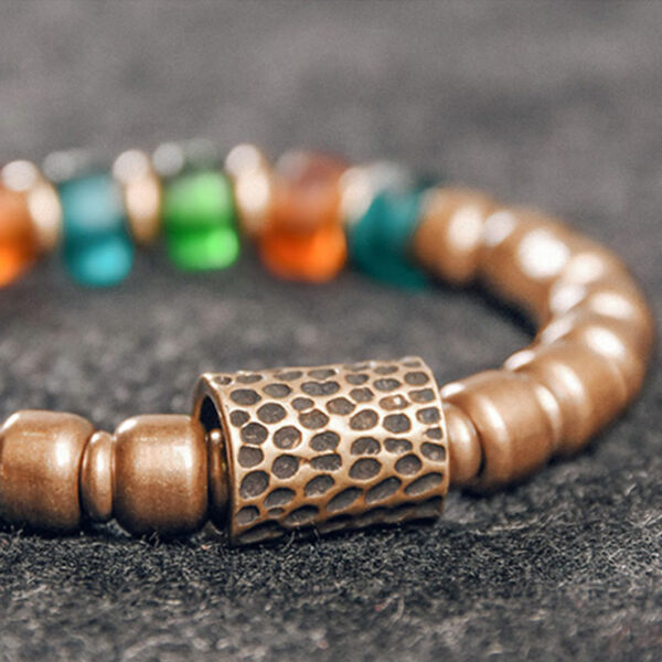 Tibetan Colorful Glass Beads Copper Wealth Bracelet - 图片 12