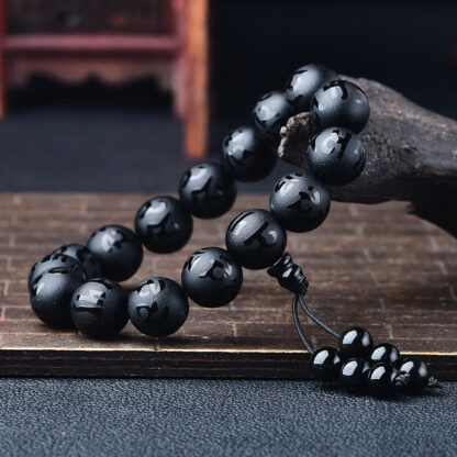Tibet White Crystal Black Onyx Om Mani Padme Hum Meditation Bracelet - 图片 14