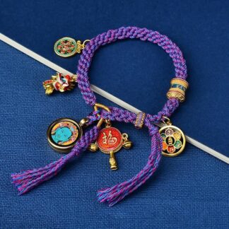Buddha Stones Tibetan Green Tara Zakiram Goddess of Wealth Thangka Luck Braid String Bracelet