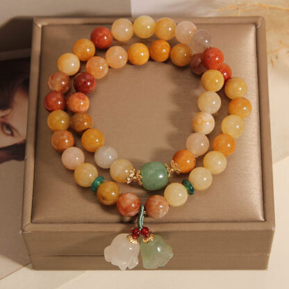 Tibet Natural Golden Silk Jade Double Layer Bell Orchid Luck Bracelet - 图片 7